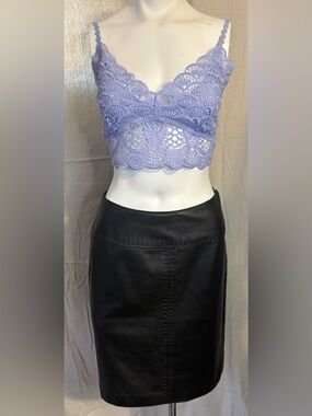 Apostrophe Black Leather Pencil Skirt Sz 10 Waist 15, Length 24